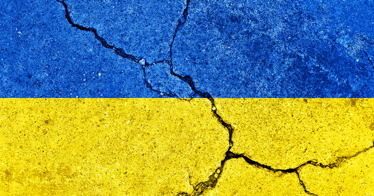 Illustration: Ukrainische Flagge bröckelt